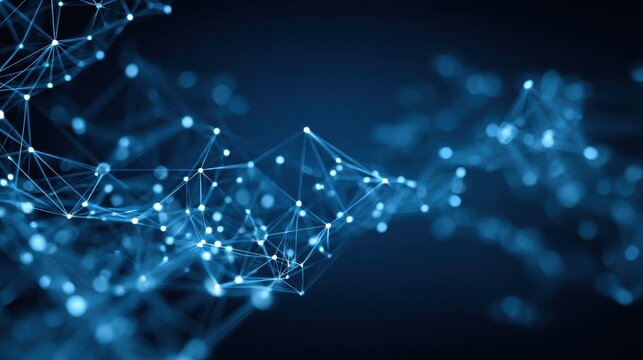 abstract connected dots on bright blue background technology concept no logos no brands ar 169