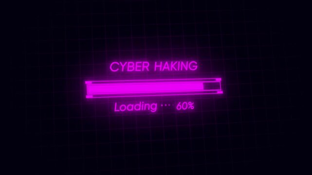Abstract loading bar animation concept with grid line. Hacking simulation loading cyber operations at zero to hundred percent completed.