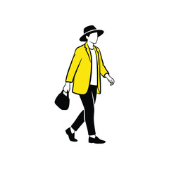 Stylish Person Walking Yellow Jacket Vector Illustration