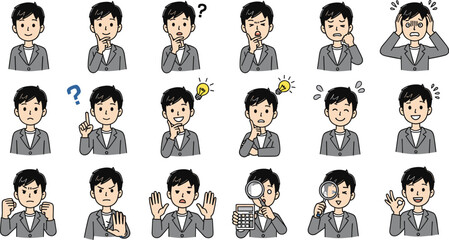 Diverse Asian Businessman Expressing Varied Emotions and Ideas in Business Setting: Demonstrating Professionalism, Analysis, and Problem-Solving for Presentations, Marketing, and Educational Materials