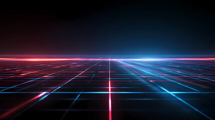 A captivating digital grid in shades of blue and red, suggesting a futuristic concept. The lines recede into the distance, conveying depth and technological advancement