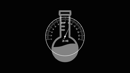 Animation of Data Loading Concept Scientific Flask with Speedometer Overlay 4k. - Powered by Adobe