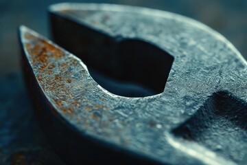 Close up of rusty wrench jaws, highlighting the wear and tear from frequent use