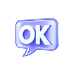 Modern 3D OK speech bubble icon for approval and agreement in digital communication