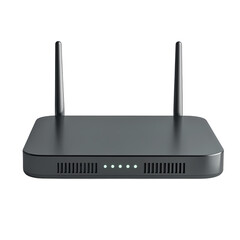 Modern wireless router with antennas, showcasing sleek design and LED indicators for connectivity