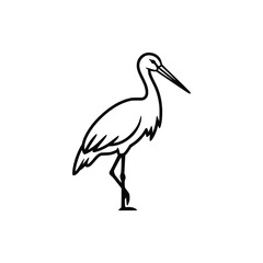Standing Stork Heron Bird Outline Vector Illustration