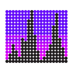 Abstract representation of audio visualization or sound wave equalizer, colorful dots forming a graphic representation of sound