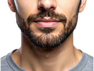 Obraz premium Close up of mans face with beard isolated on transparent background
