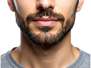Close up of mans face with beard isolated on transparent background