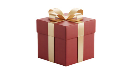 Elegant Red Gift Box with Golden Ribbon on White Background
