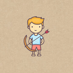 Illustration of a young boy with bow and arrow on textured background