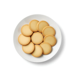 multiple butter cookies with smooth golden surface placed on white ceramic plate