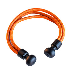 Vibrant orange elastic bungee cord with black ends, displayed on a white background for product showcase