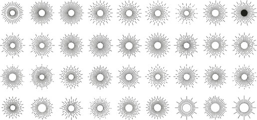 Collection of Bursting Sunburst Rays Illustrations: Vintage Graphic Elements for Logos, Badges and Design Projects - A Set of Retro Style Radiating Shapes for Creative Marketing, Decoration, Presentat