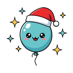 Cute Christmas Balloon Character Wearing Santa Hat with Sparkles - Festive Holiday Illustration