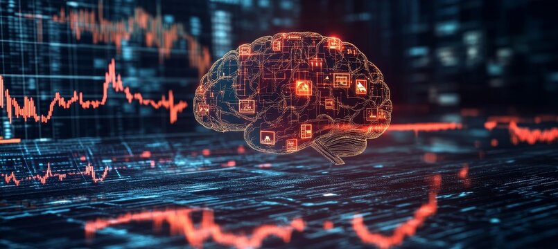Futuristic Financial Strategy with a Stylized Human Brain for Investment and Data Analysis Insights - Powered by Adobe