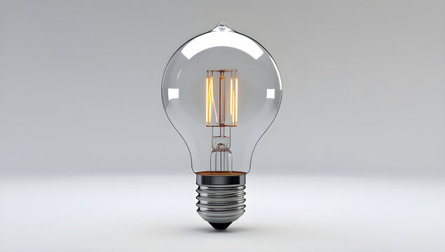 A clear vintage-style LED light bulb, with its glowing filaments visible, standing upright against a clean