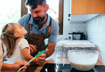 Happy family at home family, cooking, baking concept
