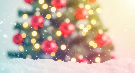 Magical snowy Christmas tree with red ornaments creating a festive holiday spirit