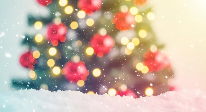 Magical snowy Christmas tree with red ornaments creating a festive holiday spirit