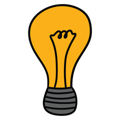 Hand-drawn cartoon yellow light bulb on a white background.