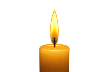 Burning wax candle flame on transparent background