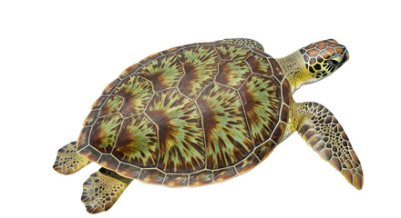 Fototapeta premium Sea turtle top-down view, detailed shell pattern, isolated PNG, soft natural lighting.