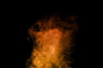 Orange fire smoke rising on black background showing heat and energy movement. Perfect for design overlay, burning effect, explosion, power, danger, or dramatic abstract background.