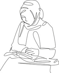 One continuous single drawing line art flat doodle education, schoolgirl, learning, student, academic, classroom, studying, islam. Isolated image hand draw contour on a white background, hand drawn, n