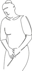 One continuous single drawing line art flat doodle disease, woman, pain, ache, belly, health, abdominal pain, menses. Isolated image hand draw contour on a white background, hand drawn, not AI