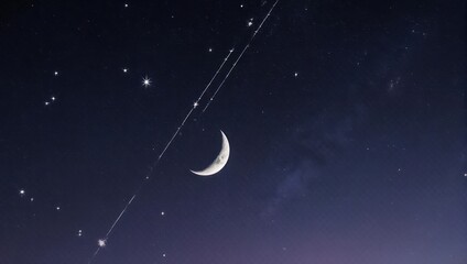 Serene Nightscape - Crescent Moon and Starry Sky.