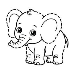 Naklejka premium Cute baby elephant tracing outline vector graphic for kids coloring and educational activities silhouette White background
