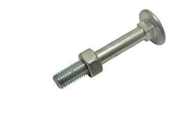 Long bolt with a round head and a screwed nut on a PNG background.