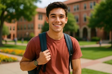 Portrait of a college student with books, Portrait of a college student with a backpack, young student with backpack, student with books, portrait of a young man, portrait of a college student