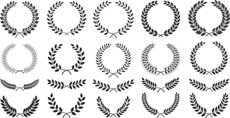 Elegant Laurel Wreaths Vector Collection for Awards, Recognition & Decorative Design Elements - Classic Olive Branch Frames for Logos, Invitations, Certificates & Celebrations in Weddings, Academics,