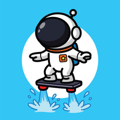 Cute Astronaut Riding Hoverboard Illustration for Space Cartoon Character and Futuristic Sport Concept