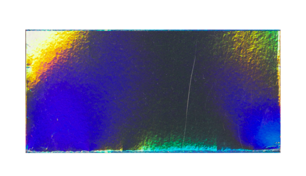 Vintage rectangle holographic shiny sticker. Original foil hologram label seal. Realistic photography, png isolated on transparent background.