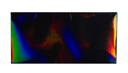 Vintage rectangle holographic shiny sticker. Original foil hologram label seal. Realistic photography, png isolated on transparent background.