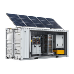 A sleek, modern container houses cutting-edge solar panels, a testament to sustainable energy innovation, and green technology