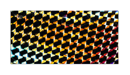 Vintage rectangle holographic shiny sticker. Original foil hologram label seal. Realistic photography, png isolated on transparent background.