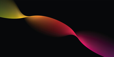 Black background with colorful abstract waves. Minimalist geometric colorful light background abstract design.