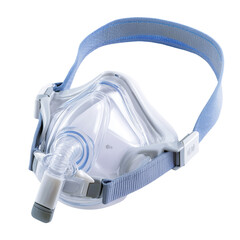A CPAP mask, meticulously designed for respiratory support, rests against a surface.