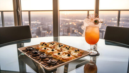 A beautifully styled, realistic photo of a Halloween-themed brunch platter