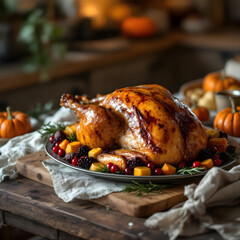 A cinematic close-up of a perfectly roasted turkey