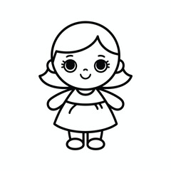 Scalable vector line drawing illustration of a cute cartoon doll character for eps format silhouette White background