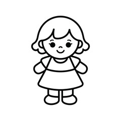 Obraz premium Simple line drawing vector illustration of a cute cartoon girl doll scalable eps icon silhouette White background