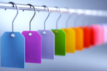 Bright Sale Tags Hanging on Store Hangers in a Retail Setting
