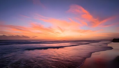 Beach view with sunset blue sky and pink clouds