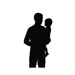Silhouette of a Woman Holding Child on White Background
