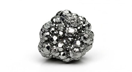 Shiny Vanadium Metal Crystal Cluster on White Background